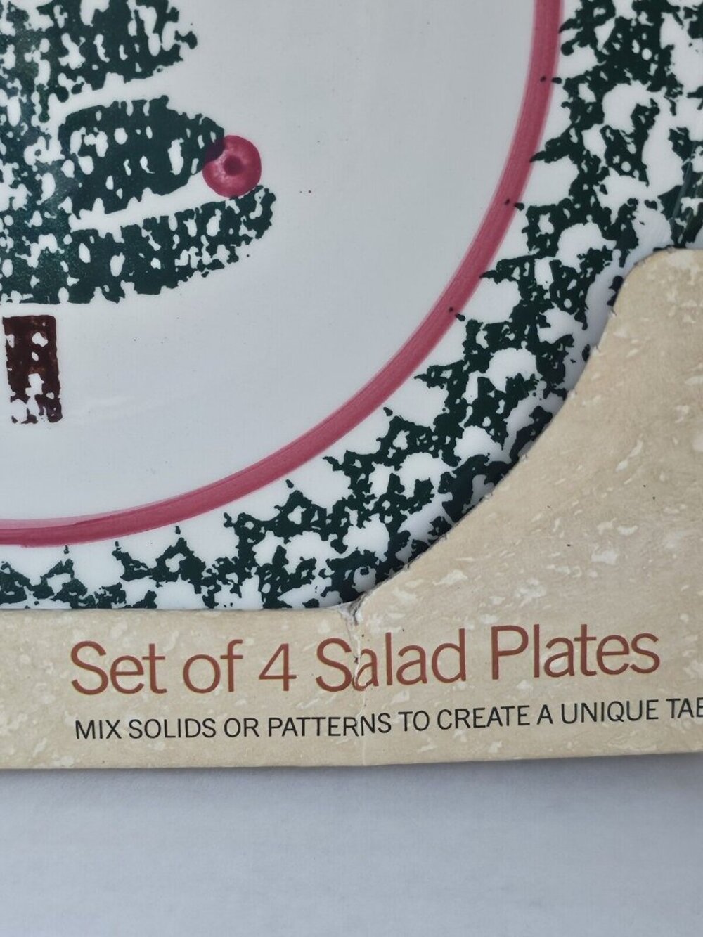 Furio Holiday Christmas Tree Dessert Salad Plates 8" Italy sponge painted handpa - Picture 11 of 14